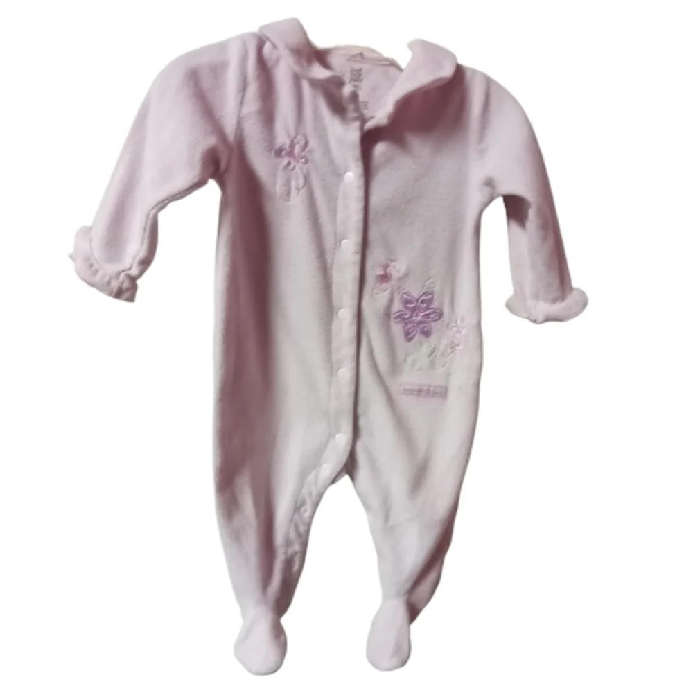 ⭐M4)  Carter’s Just One Year Pink Fleece Footed Sleeper 9M Floral Baby Girl